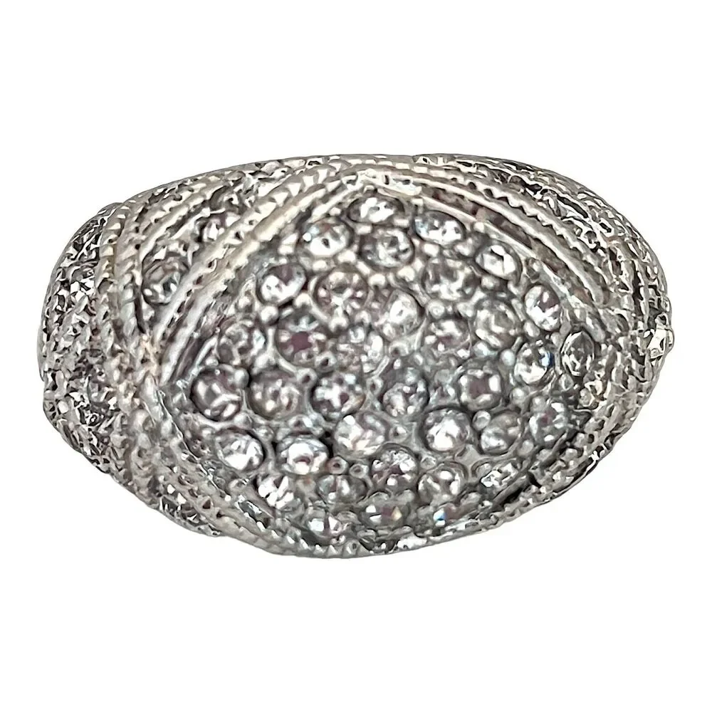 New Pave Crystal Dome Ring Size 7.5 Silver Tone Dome - 5W
